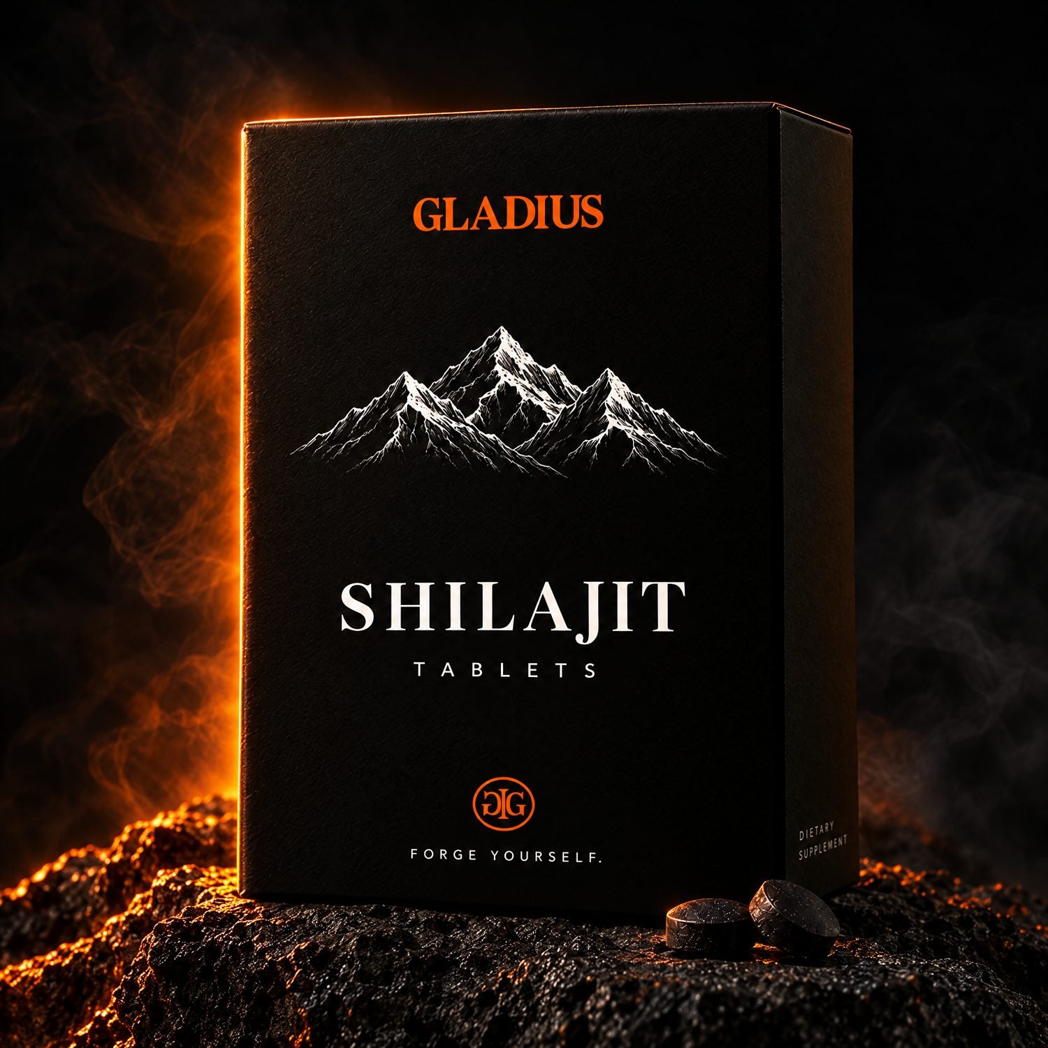 GLADIUS Shilajit box on black volcanic rock